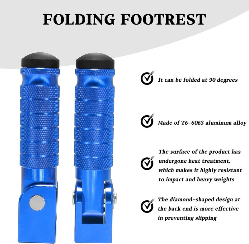 VUOZIP M8 Universal CNC Motorcycle Foot Pegs Degree Foldable Bike Pegs Aluminum Fit Electric Car Motorbike Scooter Mini Bike Ebike Dirt Bike Go Kart Honda Yamaha Suzuki Aprilia Super73 (Blue, Type A) - Image 5